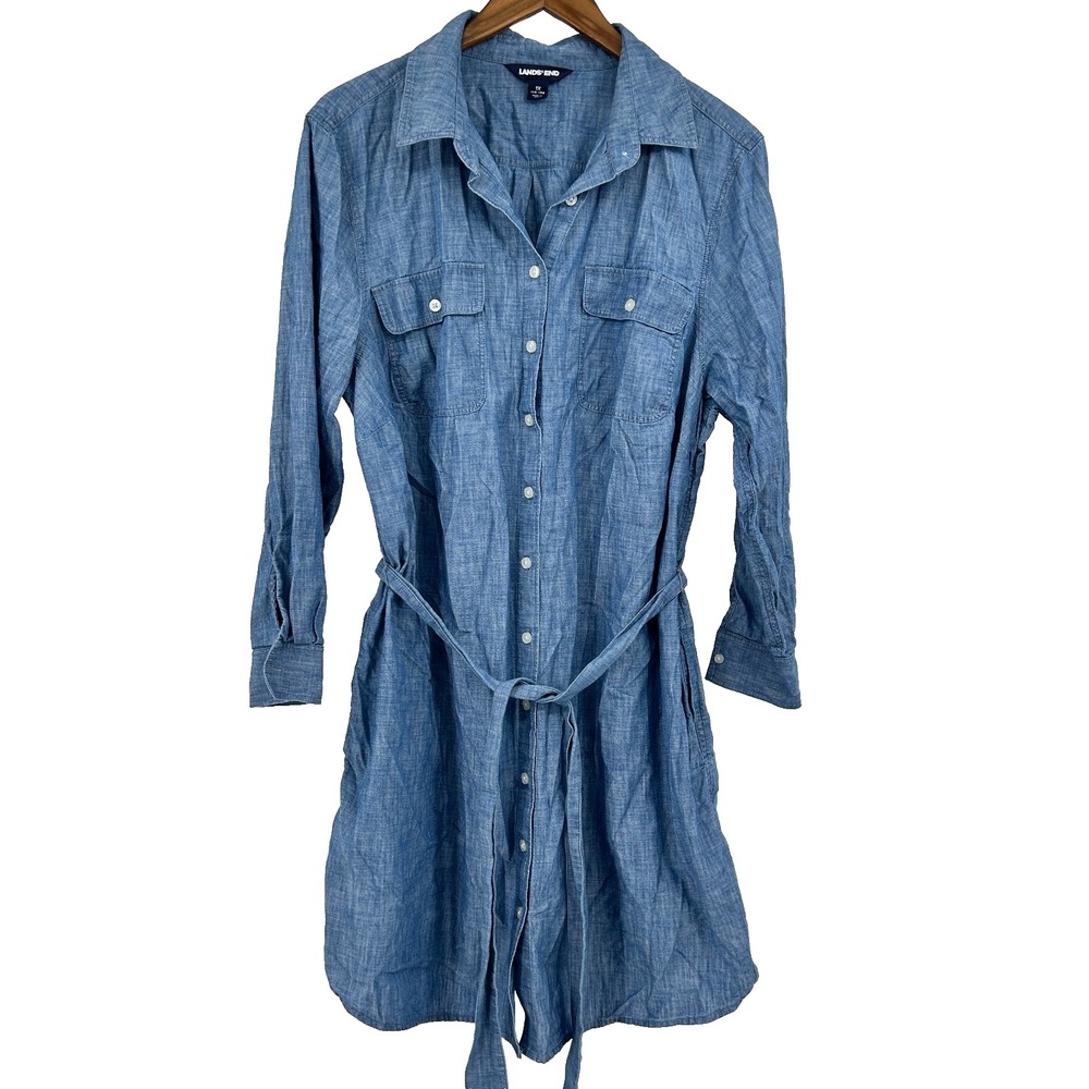 Lands End Coastal Cottage Button Front Shirt Dress Womens 1X 16W Classic Preppy